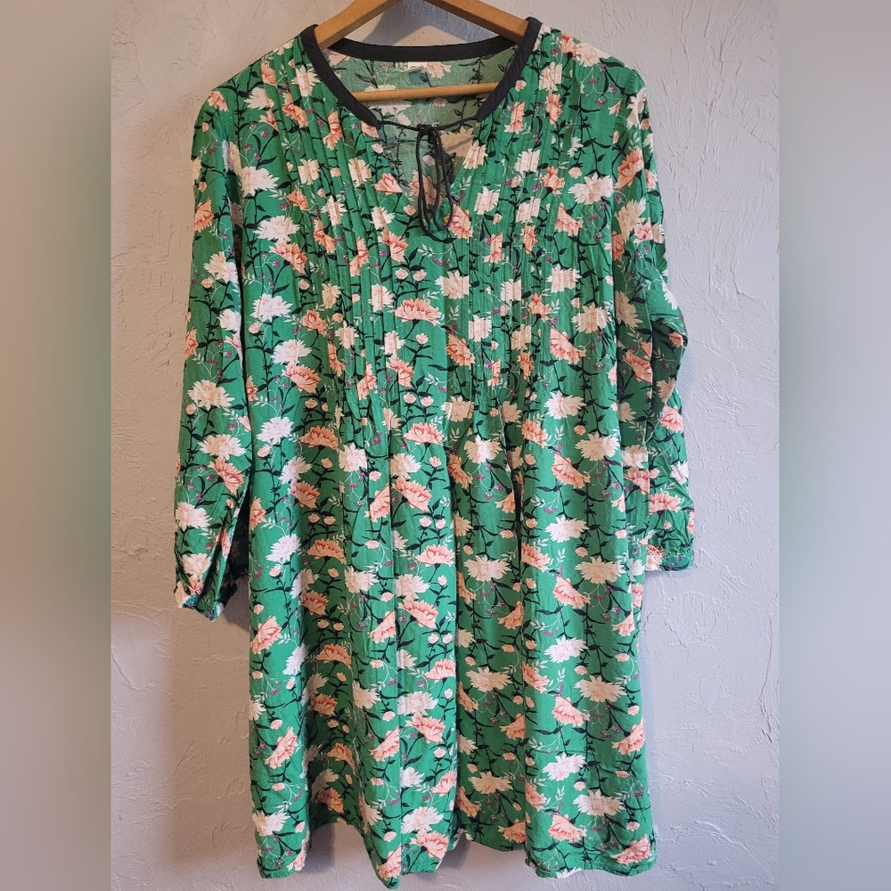 Old Navy Green Dress with Pink and White Floral Design